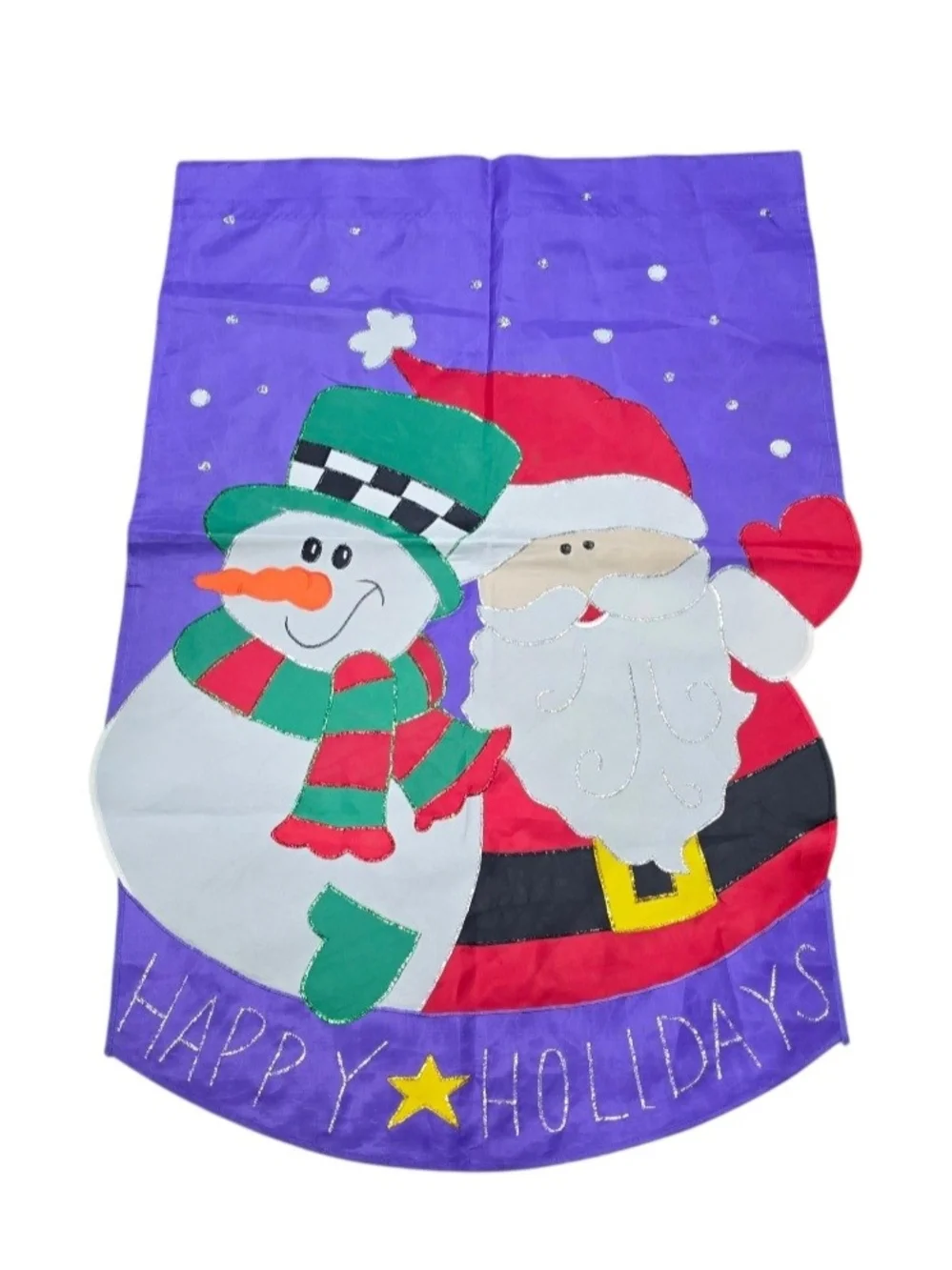 Vintage Happy Holidays Christmas Banner Purple Garden Flag Santa Snowman Double